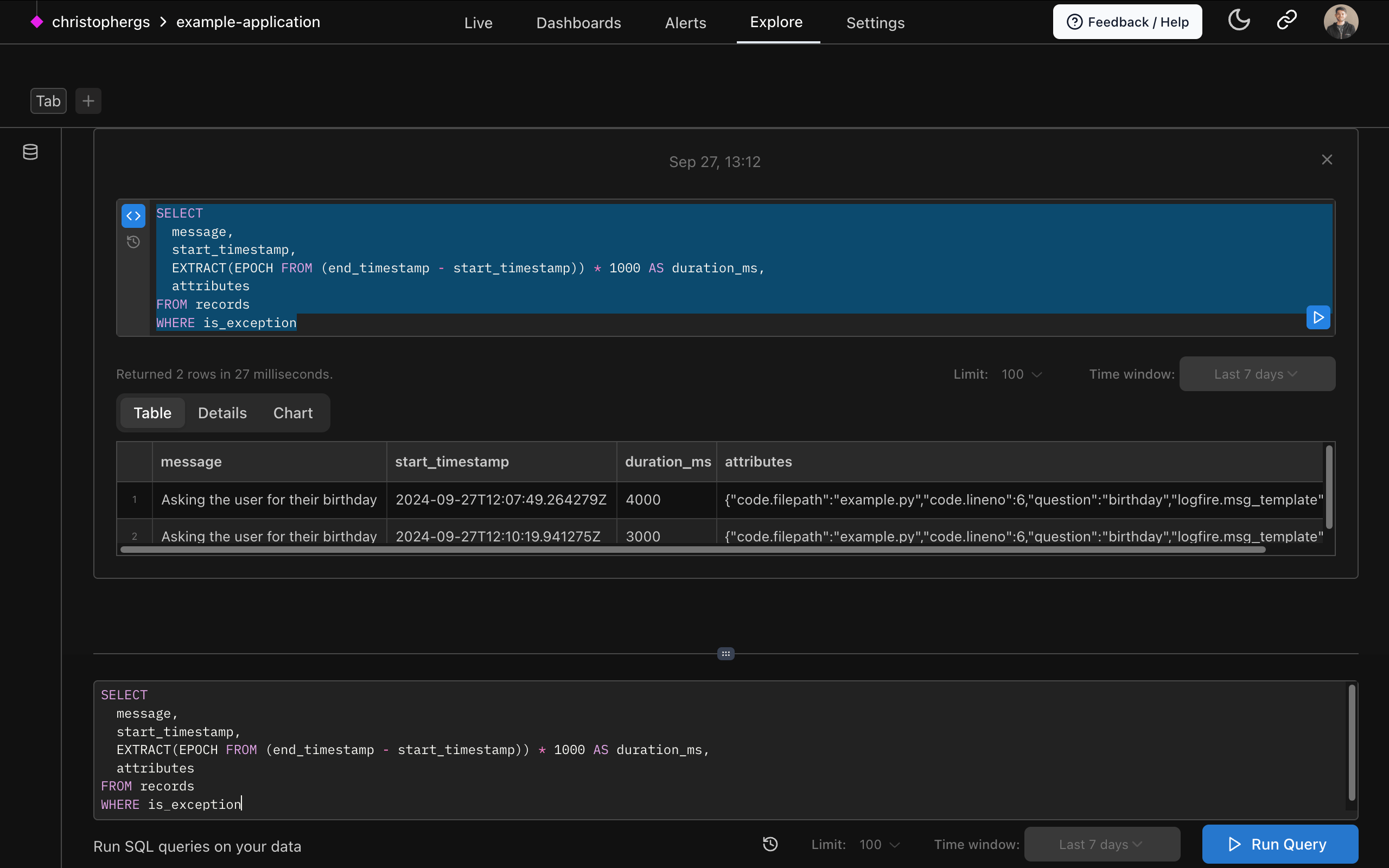 Logfire SQL Workbench