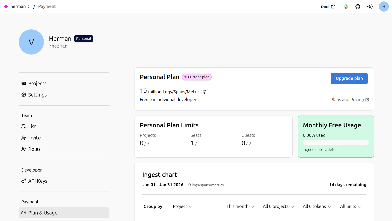 Plan and usage page upgrade plan