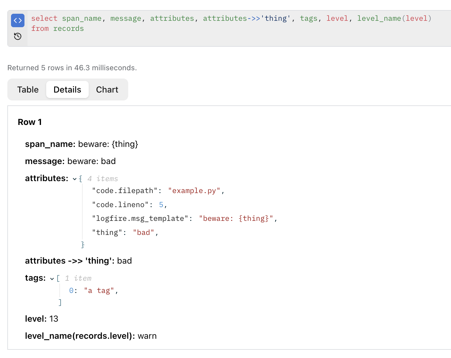 Basic columns example in SQL Workbench